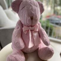 Urso Tricot G Trança Rosa