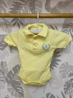 Body Gola Polo Manga Curta Urso Amarelo Cinza Coquelicot