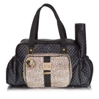 Bolsa Maternidade Leopard Grande Preto Lequiqui 100999